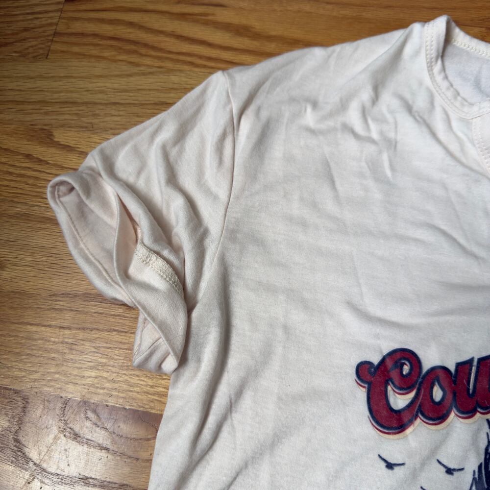 Cowboy Rodeo Shirt L Horse Cactus Cream V-Neck Tee - Picture 5 of 8
